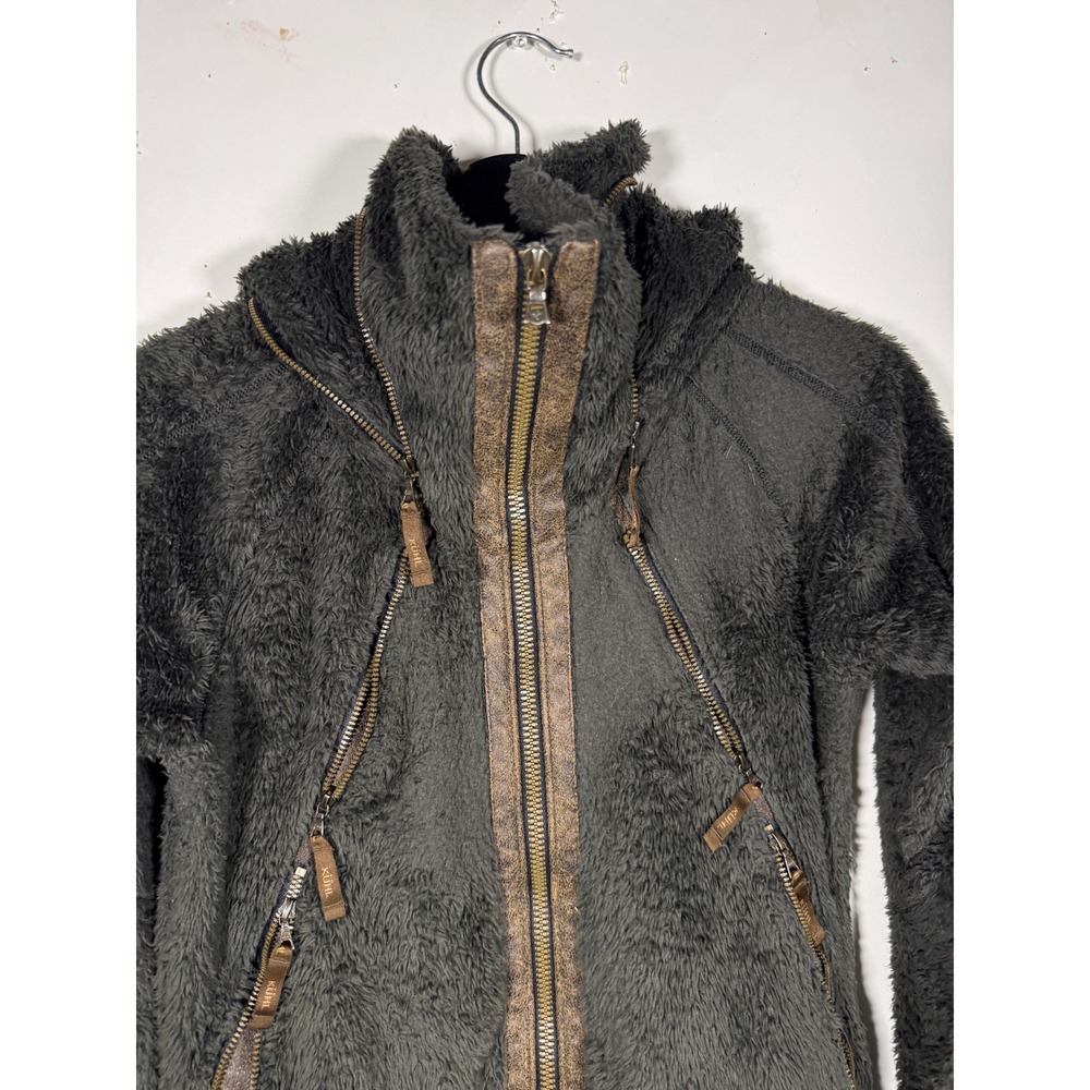Kuhl Flight Jacket Womens Small Gray High Pile Fleece Stowaway Hood Alt Leather